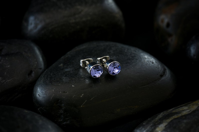 Swarovski Crystal Tanzanite Solitare Earrings set in Rhodium finish image 1