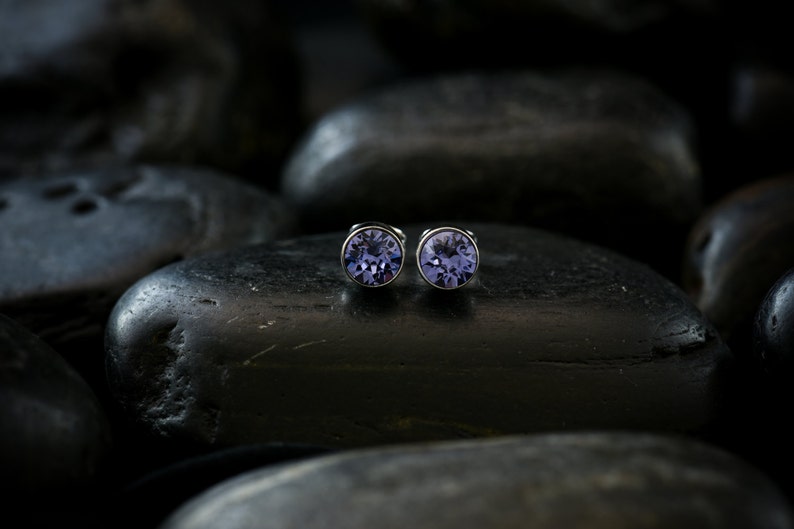 Swarovski Crystal Tanzanite Solitare Earrings set in Rhodium finish image 3