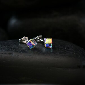 Small Vivid Crystal Cube earrings. Swarovski Crystal set in a Rhodium finish image 4