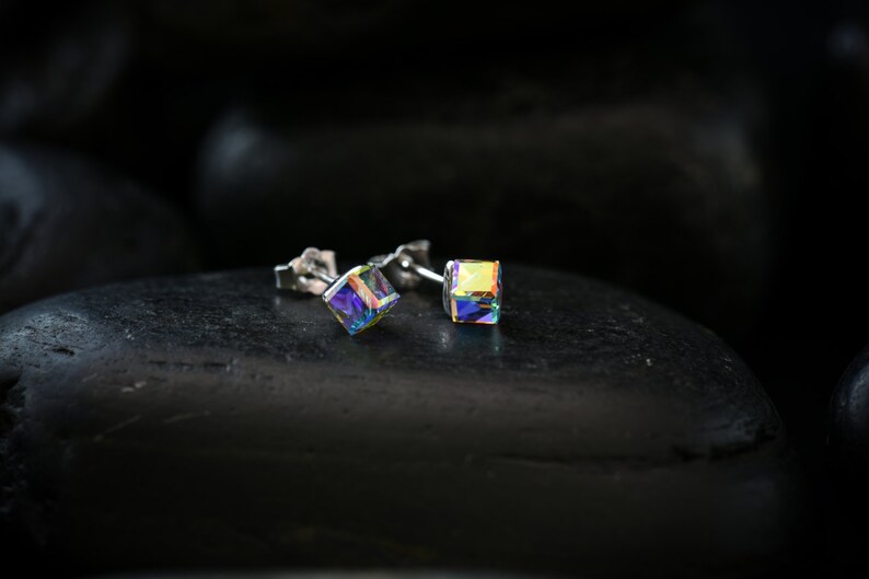 Small Vivid Crystal Cube earrings. Swarovski Crystal set in a Rhodium finish image 4
