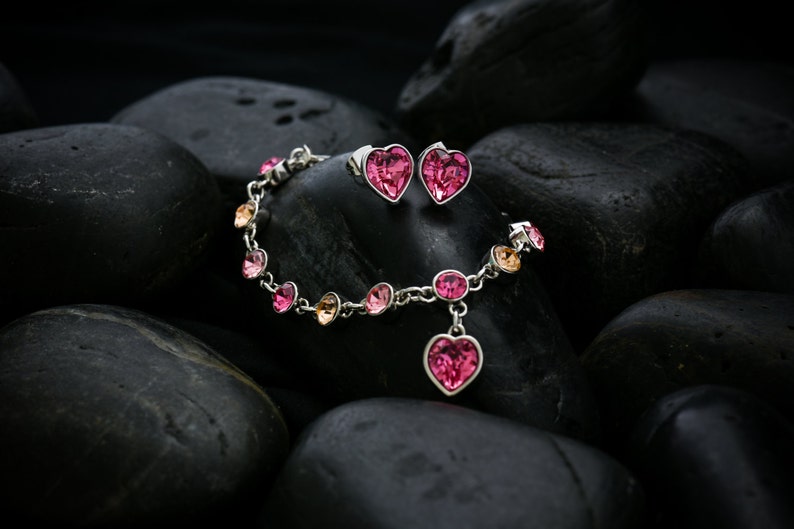 Sweet Hearts Rose coloured Swarovski crystals set in a lustrous rhodium finish image 5