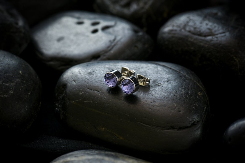 Swarovski Crystal Tanzanite Solitare Earrings set in Rhodium finish image 2