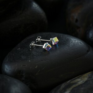 Small Vivid Crystal Cube earrings. Swarovski Crystal set in a Rhodium finish image 5