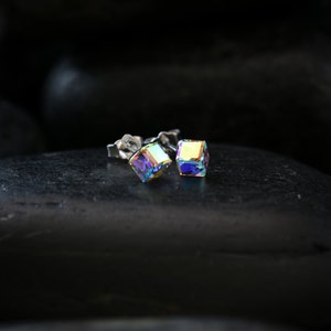 Small Vivid Crystal Cube earrings. Swarovski Crystal set in a Rhodium finish image 3