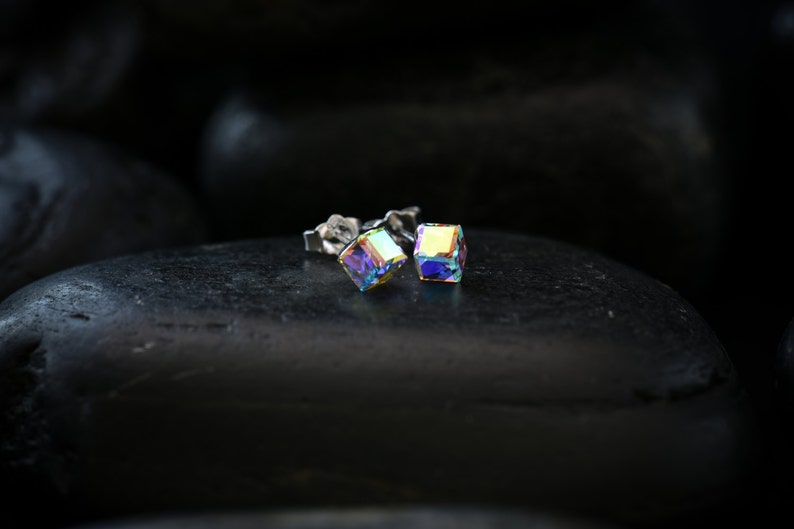 Small Vivid Crystal Cube earrings. Swarovski Crystal set in a Rhodium finish image 3