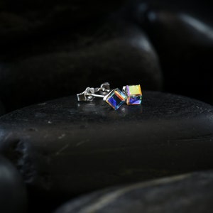 Small Vivid Crystal Cube earrings. Swarovski Crystal set in a Rhodium finish image 2