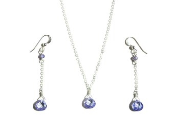 Lilas, Zirconium, Parure, Argent sterling, Boucles d'oreilles, Pendentif, Collier, Bijoux minimalistes, Bijoux éblouissants, Argent sterling 925