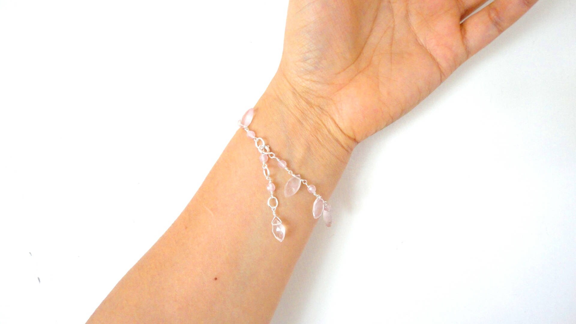 Rose Quartz Sterling Silver Bracelet Leaf Rose Quartz Etsy UK