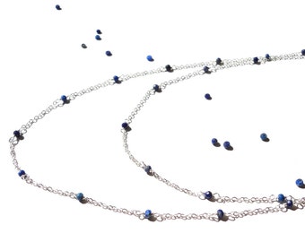 Minimal, Lapis Lazuli, Sterling Silver Necklace, Long Necklace, Multi Strand Necklace, Blue Gemstone, Lapis Lazuli Necklace, Minimal Jewelry