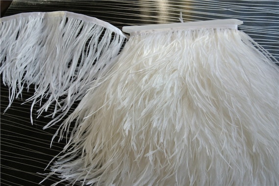 White Ostrich Feather Fringe Trim 6 7inch Wide 10 Yards for Sewing