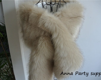 Light brown with black tip faux fur bridal wrap shrug wedding faux fur cape Wedding Fur shrug Bridal Faux Fur Stole Fur Shawl Cape
