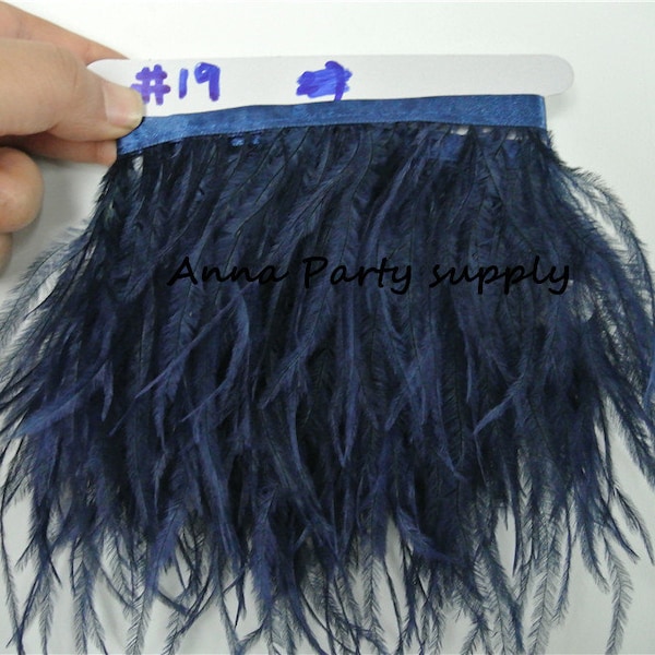 2 yards navy blue Ostrich feather fringe trim for sewing dress party supply #19