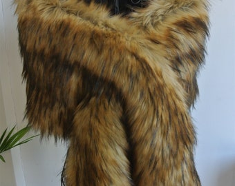 brown with black tip faux fur bridal wrap shrug wedding faux fur cape Wedding Fur shrug Bridal Faux Fur Stole Fur Shawl Cape