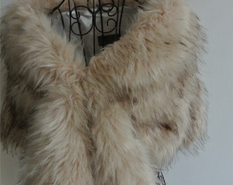 Light brown blush pink faux fur bridal wrap shrug wedding faux fur cape wedding fur wrap