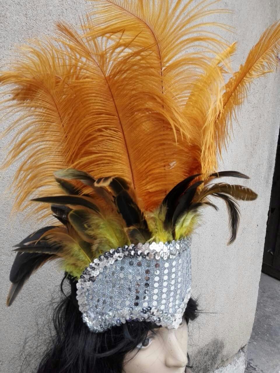 TALL Gold Burlesque Feather Headdress 