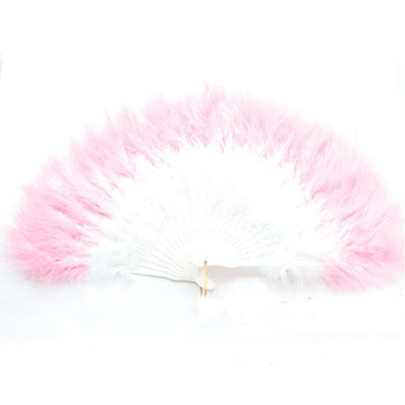 White With Light Pink Tip Marabou Feather Fan Burlesque Feather