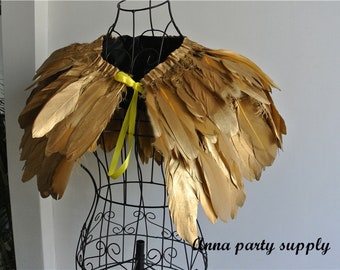 Gold feather cape top feather jacket feather shawl gold goose feather shrug gold feather costume
