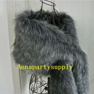 Gray faux fur bridal wrap shrug wedding faux fur cape Wedding Fur shrug Bridal Faux Fur Stole Fur Shawl Cape