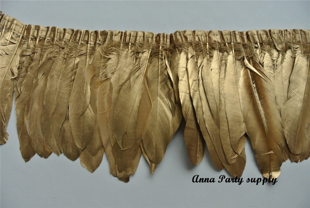 Gold Googe Feather Fringe Trim 2 Meters Golden Goose Feather - Etsy