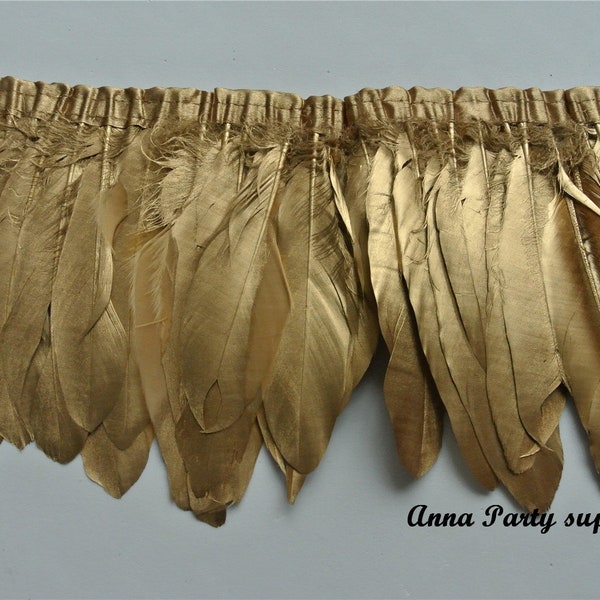 Gold googe feather fringe trim 2 meters Golden goose feather trim all gold