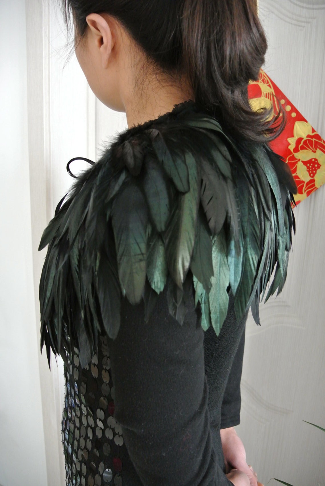 Black Feather Cape Top Feather Jacket Feather Shawl Rooster Etsy UK