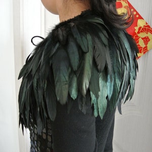 Black feather cape top feather jacket feather shawl rooster feather cape image 2