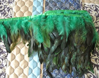 rooster hackle feather fringe trim 2 yards of kelly green color for sewing