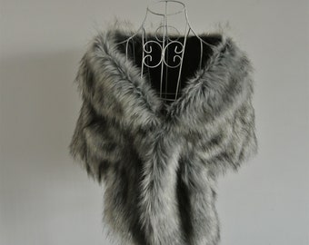 light gray with black tip faux fur bridal wrap shrug wedding faux fur cape shrug bridal Faux Fur Stole