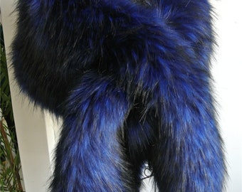 dark blue with black tip faux fur bridal wrap shrug wedding faux fur cape Wedding Fur shrug Bridal Faux Fur Stole Fur Shawl Cape