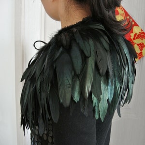 Black feather cape top feather jacket feather shawl rooster feather cape image 4