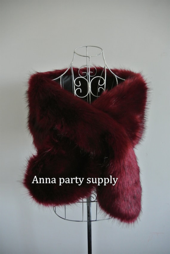 Burgundy Faux Fur Wrap Cape
