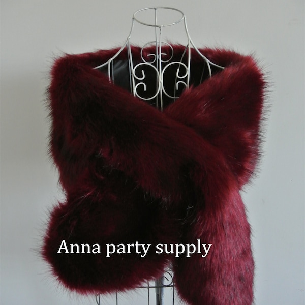 burgundy fur shawl
