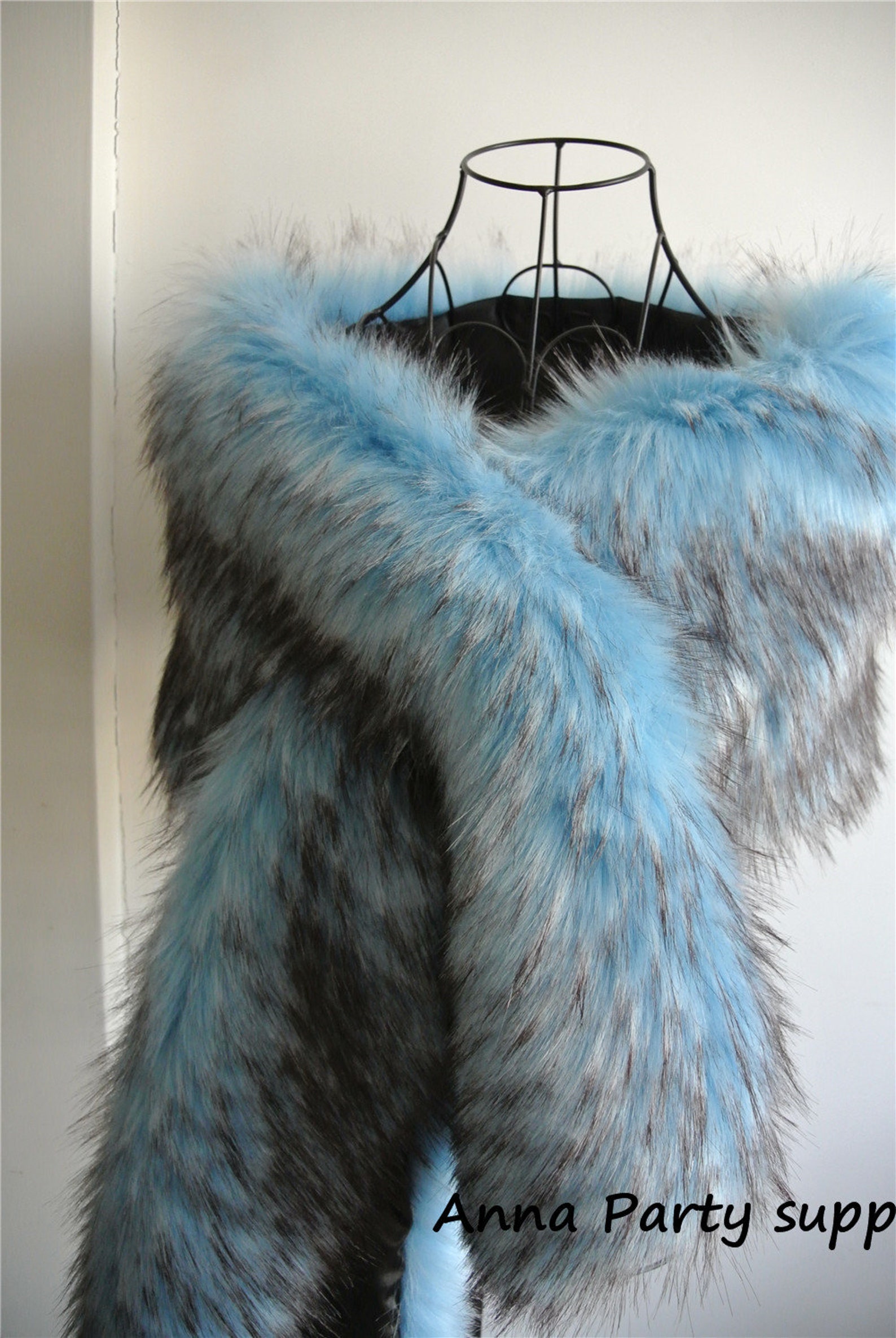 Light Blue With Black Tip Faux Fur Bridal Wrap Shrug Wedding Etsy