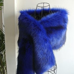 royal blue with black tip faux fur bridal wrap shrug wedding faux fur cape Wedding Fur shrug Bridal Faux Fur Stole Fur Shawl Cape