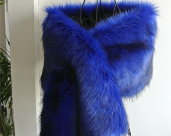 royal blue with black tip faux fur bridal wrap shrug wedding faux fur cape Wedding Fur shrug Bridal Faux Fur Stole Fur Shawl Cape