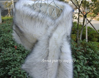 white with black tip faux fur shrug bridal wrap shrug wedding faux fur cape stole Wedding Fur warp Bridal Faux Fur Stole Fur Shawl Cape