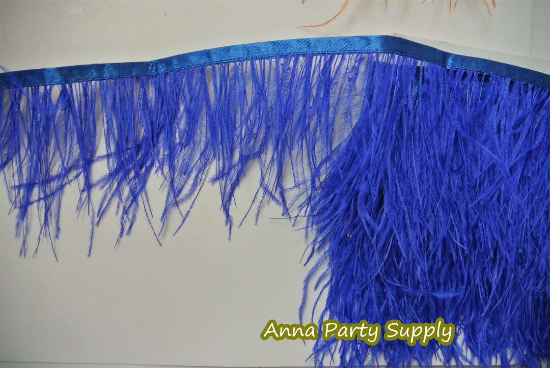 1 Yard Royal Blue Ostrich Feather Fringe Trim 34inch Wide for Sewing