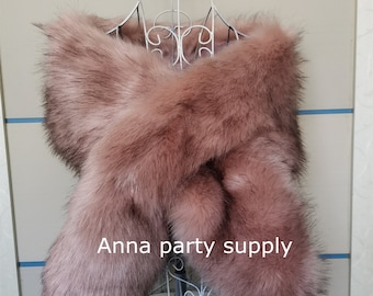 Blush Pink Dust Pink With Brown Tip Faux Fur Bridal Wrap Shrug