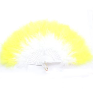 Weiß mit gelber Spitze Marabou Feder Fächer Burlesque Feder Fächer Tanzen 20*12inch 12colors für Party Favors Showgirl Zoll