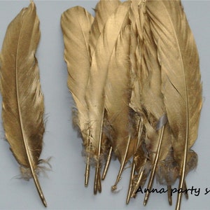 100 pcs Gold Dipped feathers -gold GOOSE feathers loose 5-8inch for craft supply