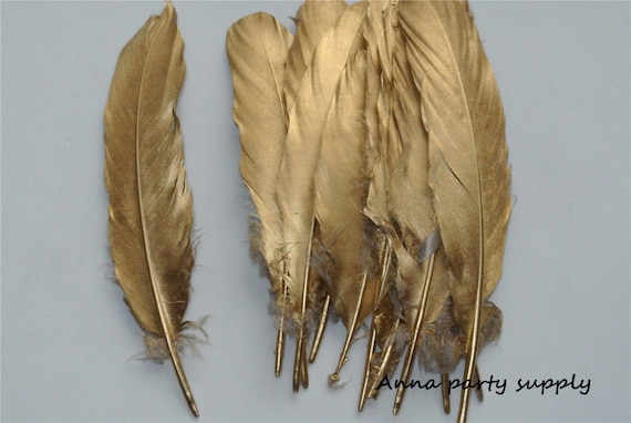 100 Pcs Gold Dipped Feathers gold GOOSE Feathers Loose 5-8inch for