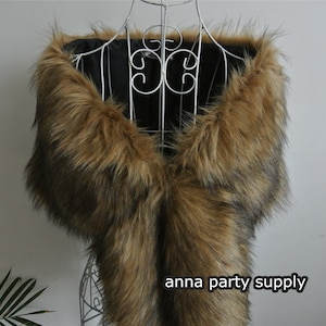 brown with black tip faux fur bridal wrap shrug wedding faux fur cape shrug bridal Faux Fur Stole