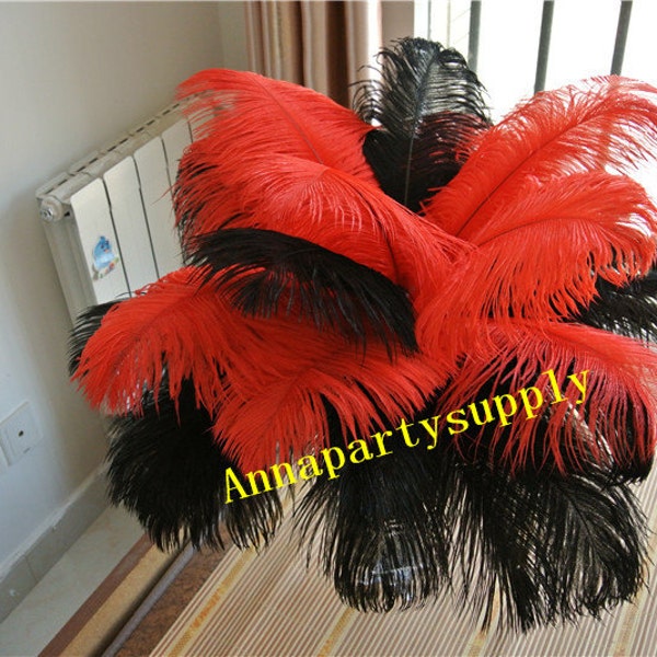 100 pcs black and red ostrich feather plume for wedding party supply wedding centerpiece