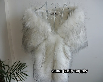 white with black tip faux fur bridal wrap shrug wedding faux fur cape wedding supply