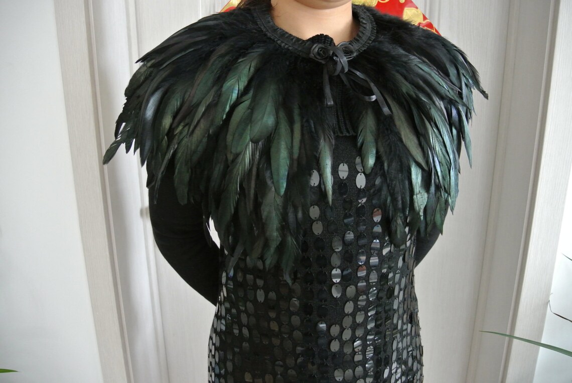 Black Feather Cape Top Feather Jacket Feather Shawl Rooster Etsy UK