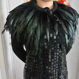 Black feather cape top feather jacket feather shawl rooster feather cape image 3