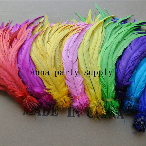 100 pcs off white black red orange yellow hot pink purple royal blue turquoise dark brown green rooster feather loose cock feather loose