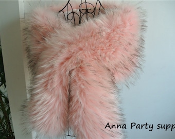 light pink with black tip faux fur bridal wrap shrug wedding faux fur cape Wedding Fur shrug Bridal Faux Fur Stole Fur Shawl Cape