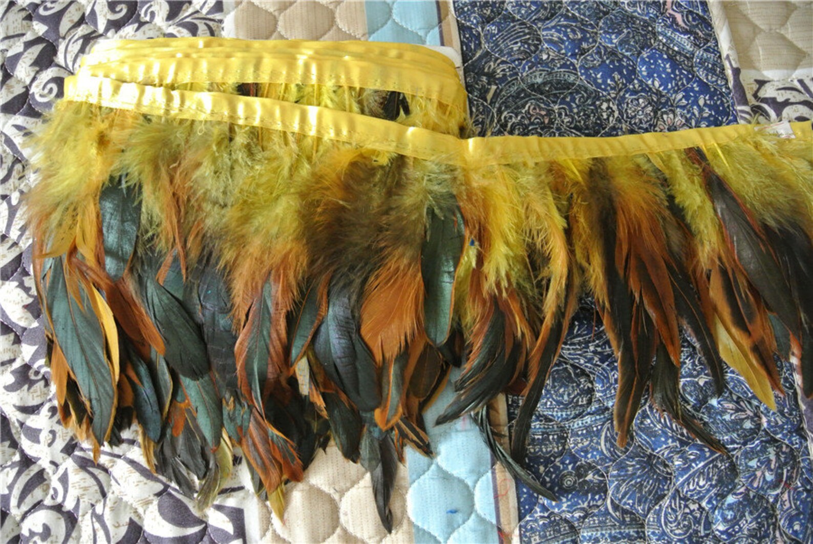 Rooster Hackle Feather Fringe Trim 2 Yards of Yellow Color for Etsy