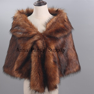 dark brown faux fur shrug bridal wrap shrug wedding faux fur cape stole Bridal Faux Fur Stole Fur Shawl Cape